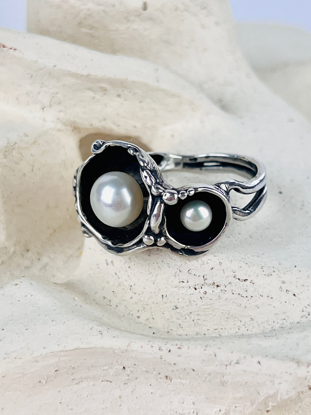 Modernist Sterling Pearl Ring