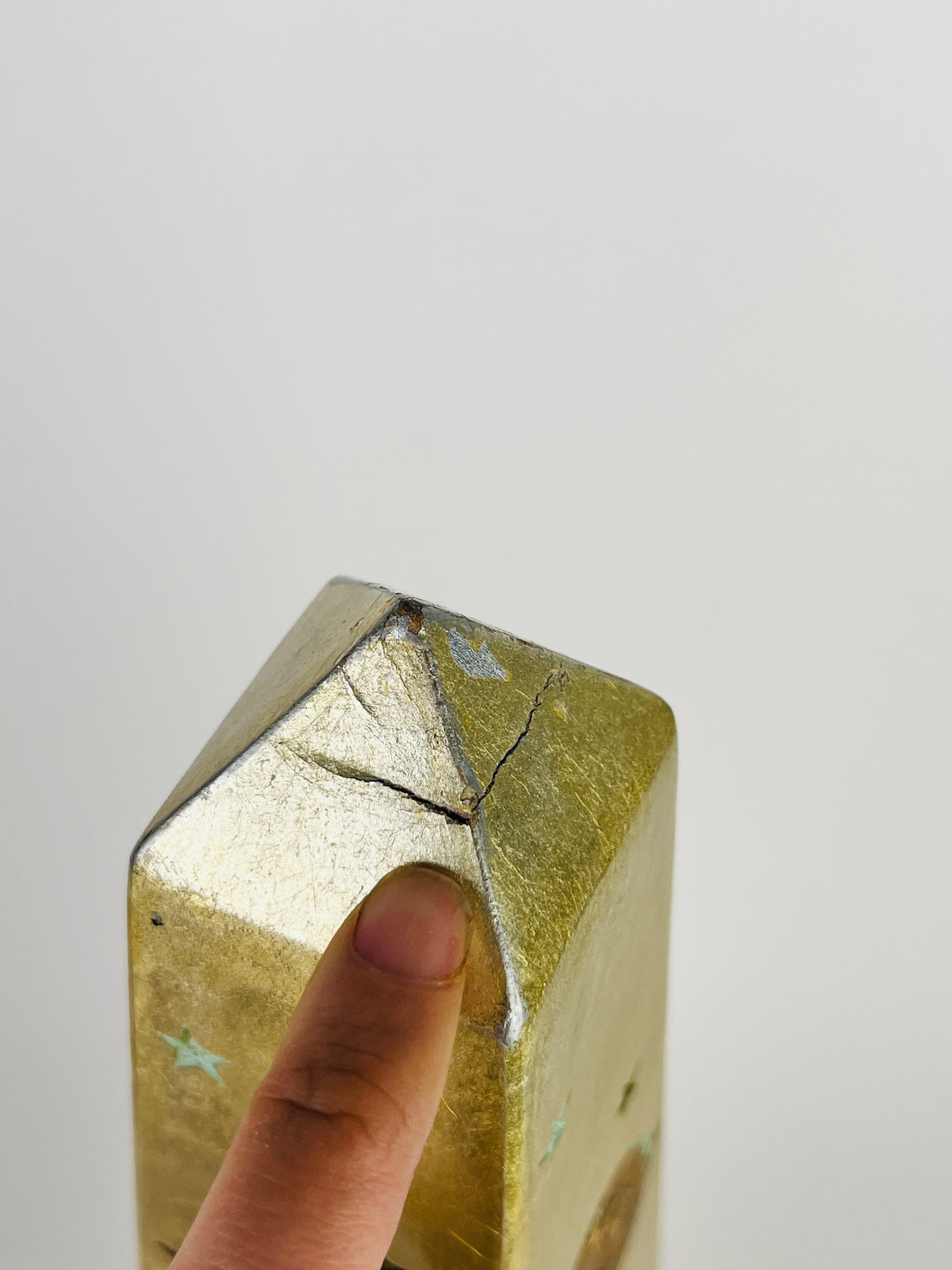 Vintage Celestial Gold Carved Wood Obelisk