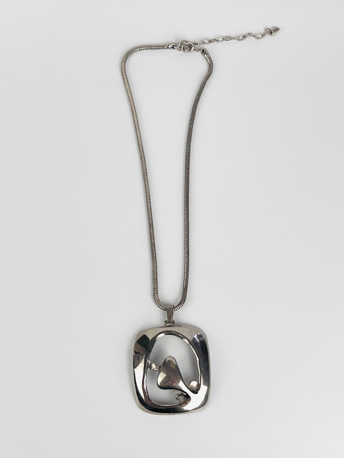 Modernist Silver Tone Pendant Necklace