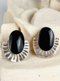 Vintage Native American Black Onyx Sterling Silver Earrings