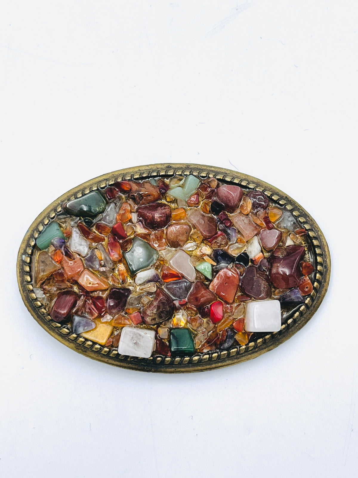 Vintage Multi-Stone and Brass Belt Buckle