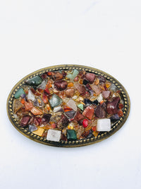 Vintage Multi-Stone and Brass Belt Buckle
