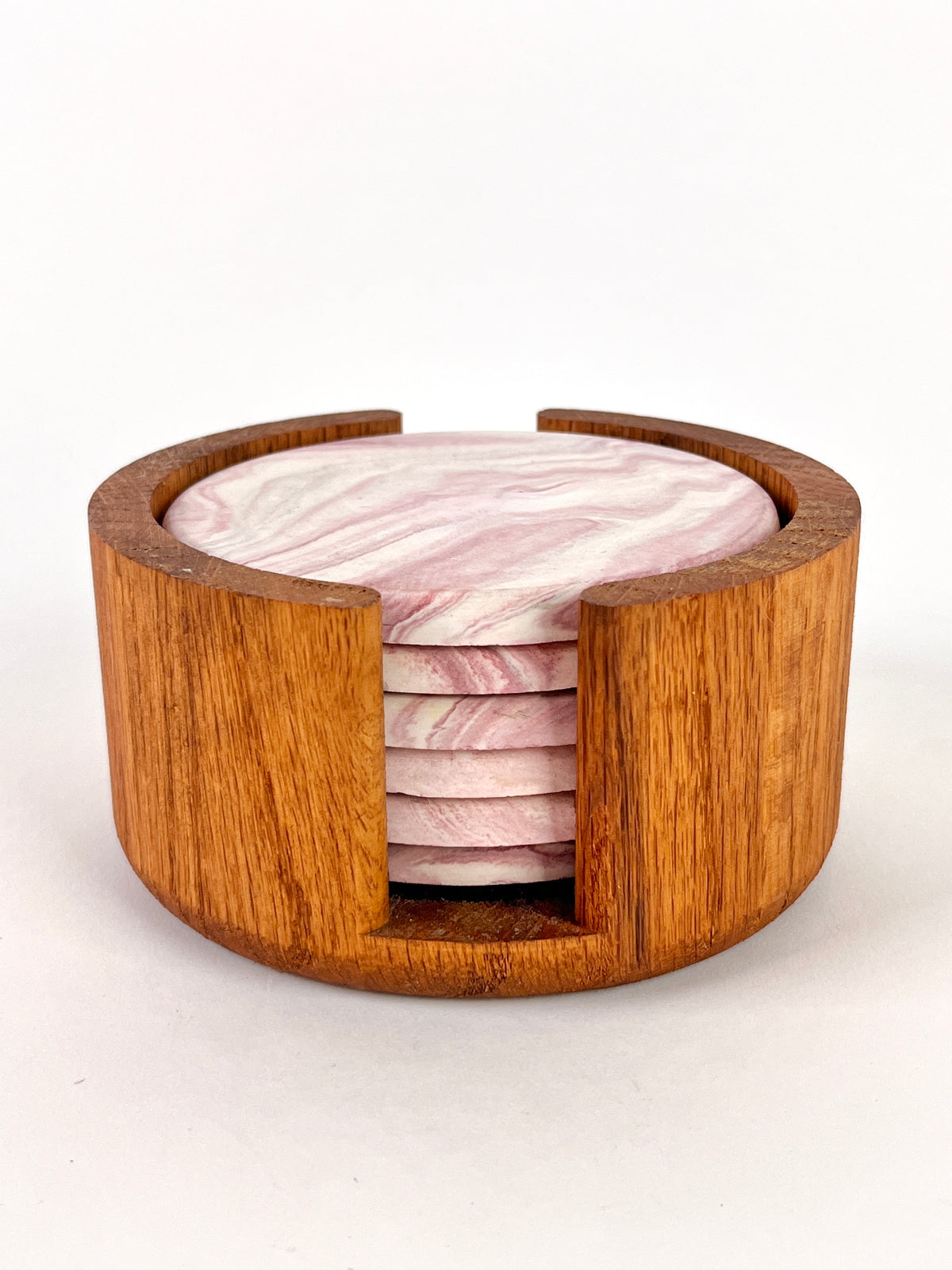 Pink Marbled Coasters in Caddy