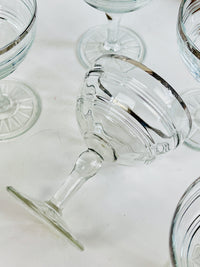 Vintage Silver-Rimmed Coupe Glasses, 8pc Set