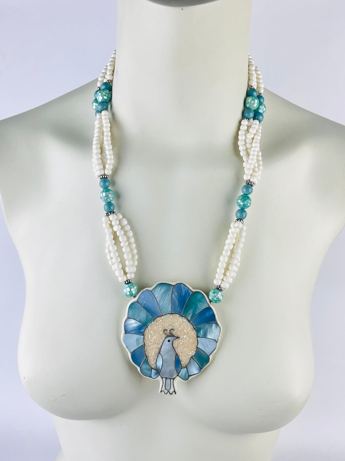 Vintage Mother of Pearl Peacock Necklace