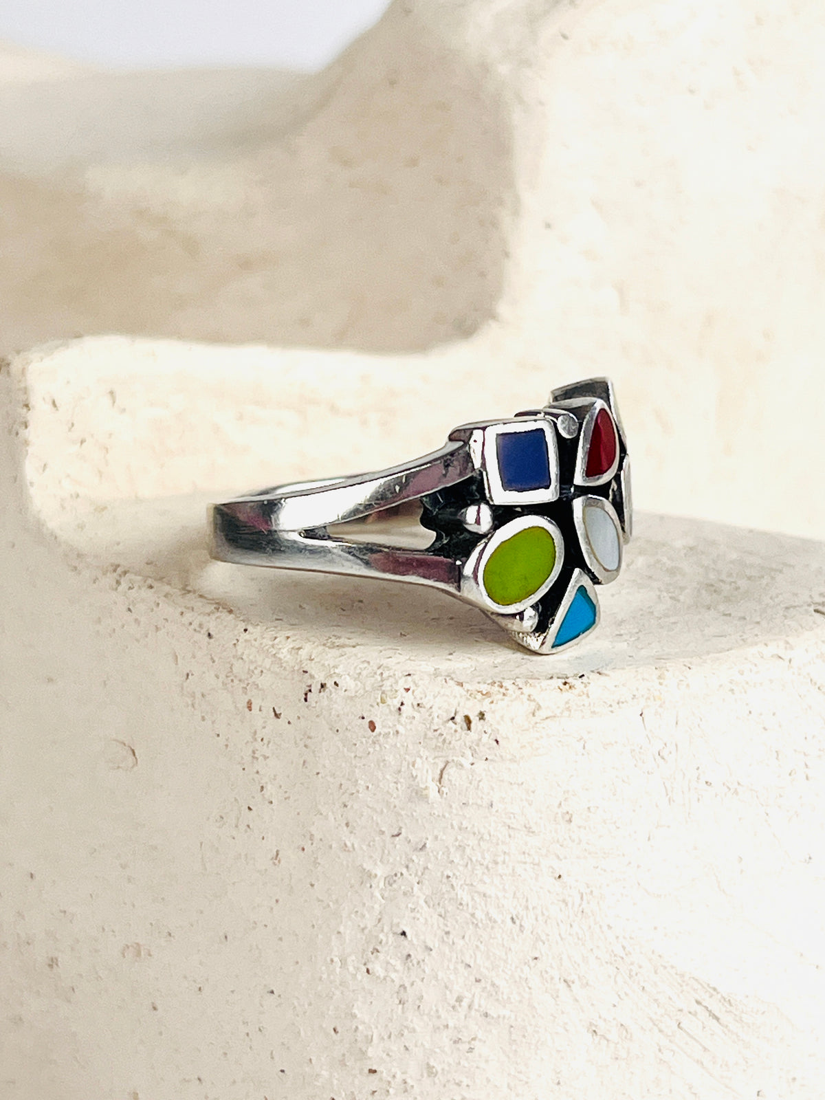 Vintage Modernist Sterling Multi-Stone Ring
