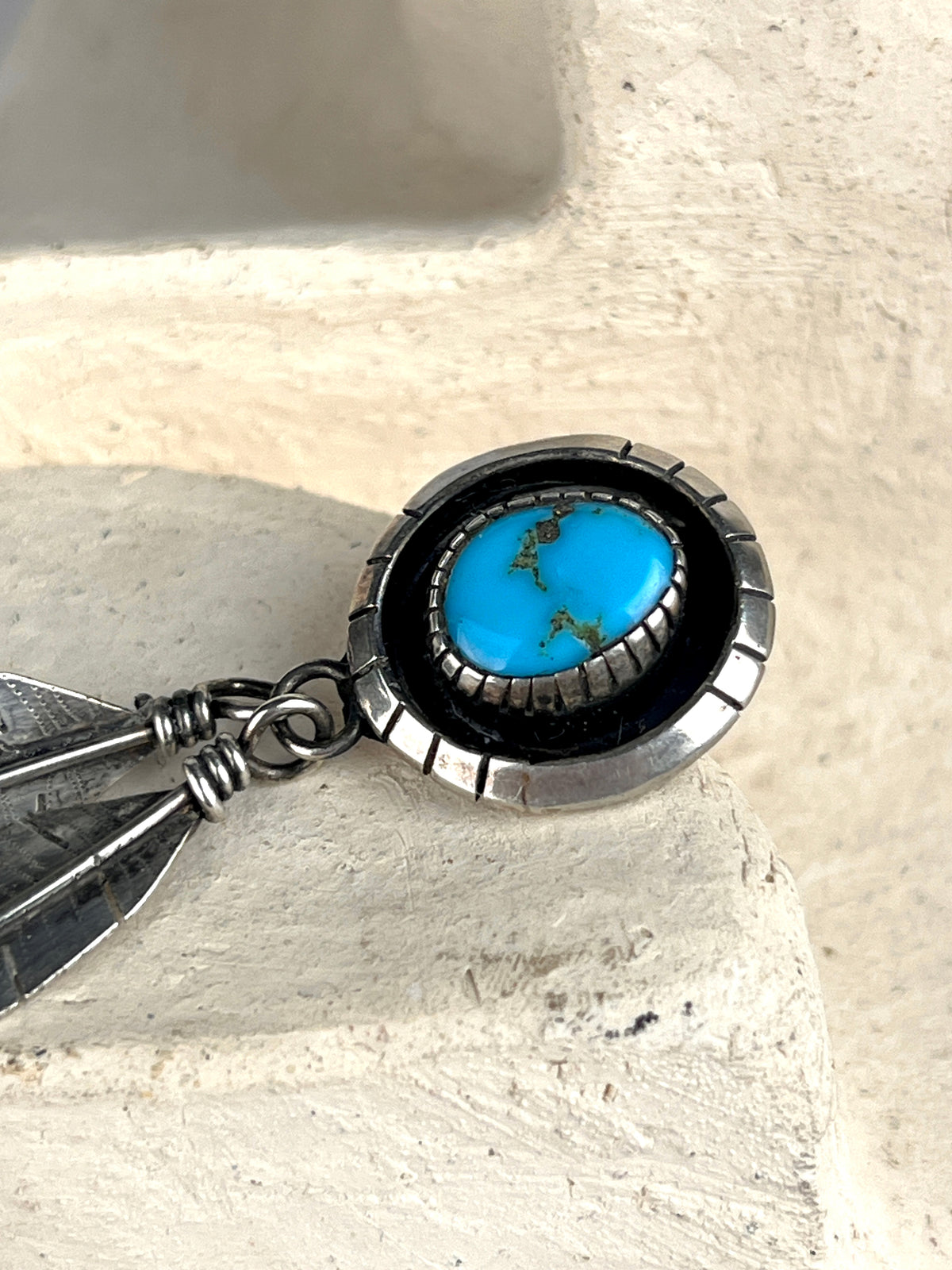 Vintage Navajo Sterling & Turquoise Feather Earrings