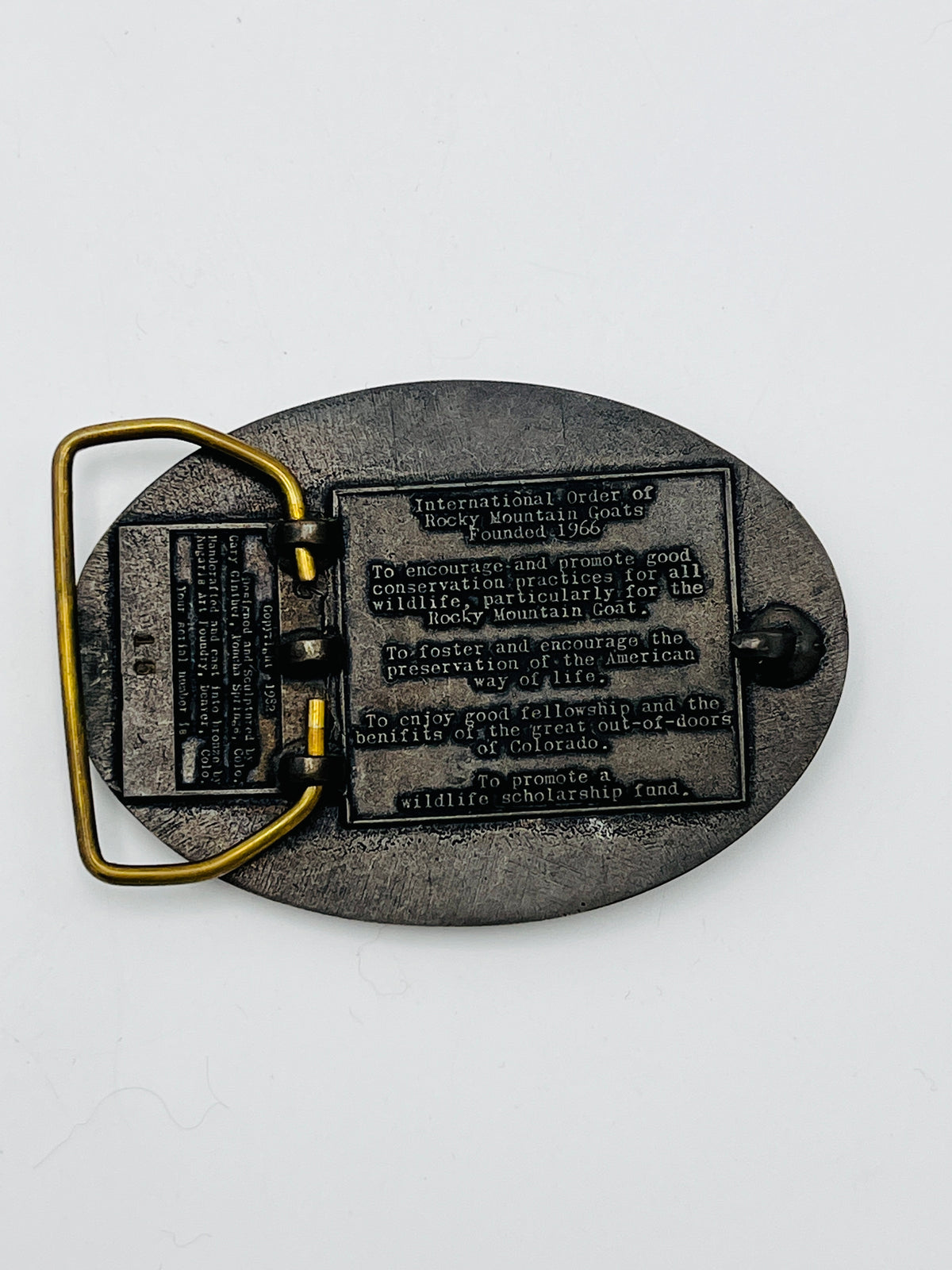 Vintage Rocky Mountain Goat Brass Belt Buckle