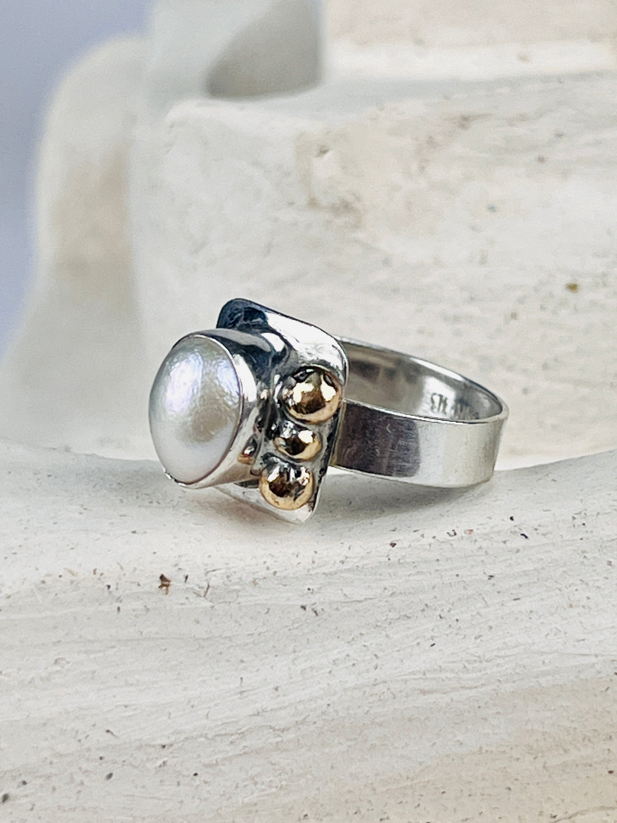 Modernist Sterling Pearl Ring