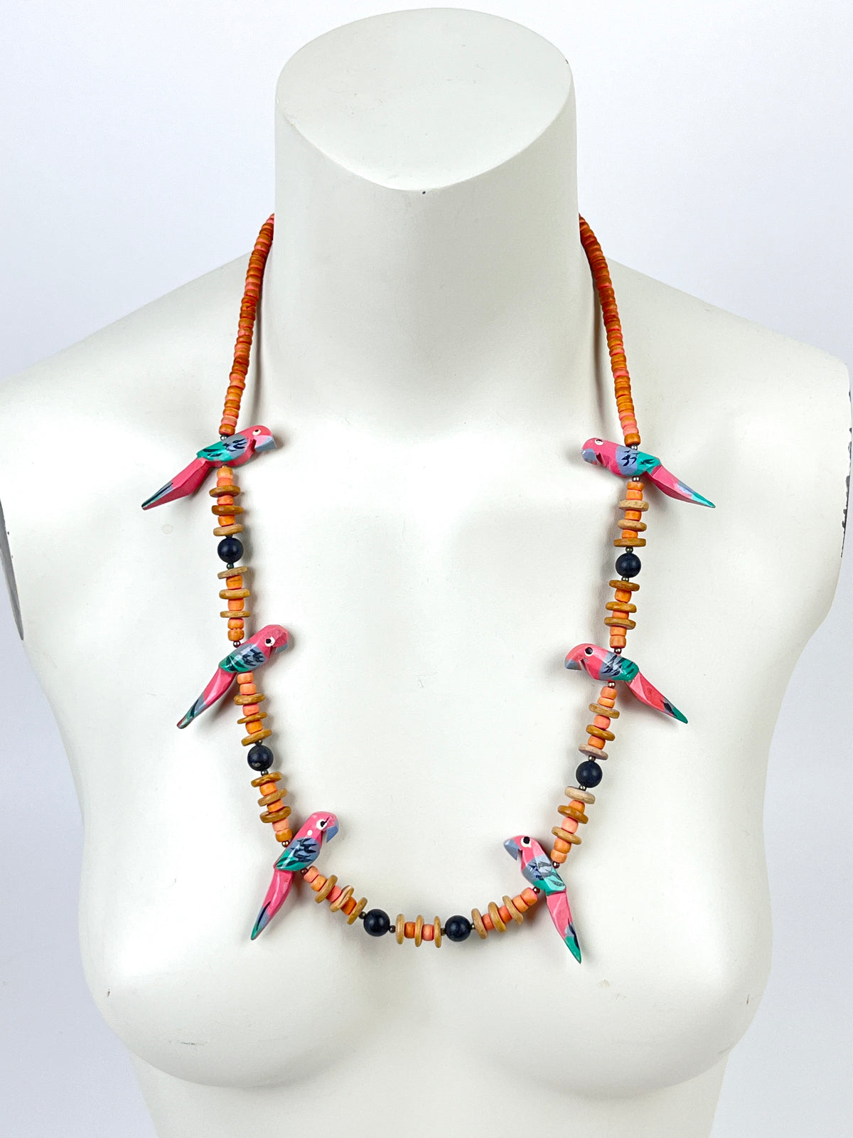 Vintage Carved Wood Parrot Necklace