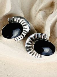 Vintage Native American Black Onyx Sterling Silver Earrings