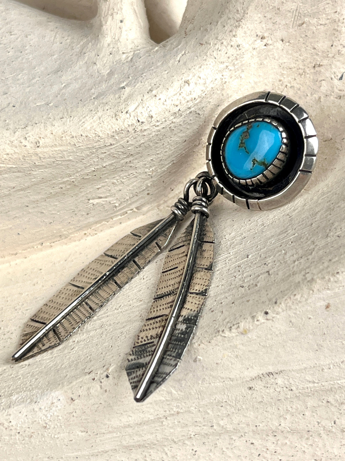 Vintage Navajo Sterling & Turquoise Feather Earrings