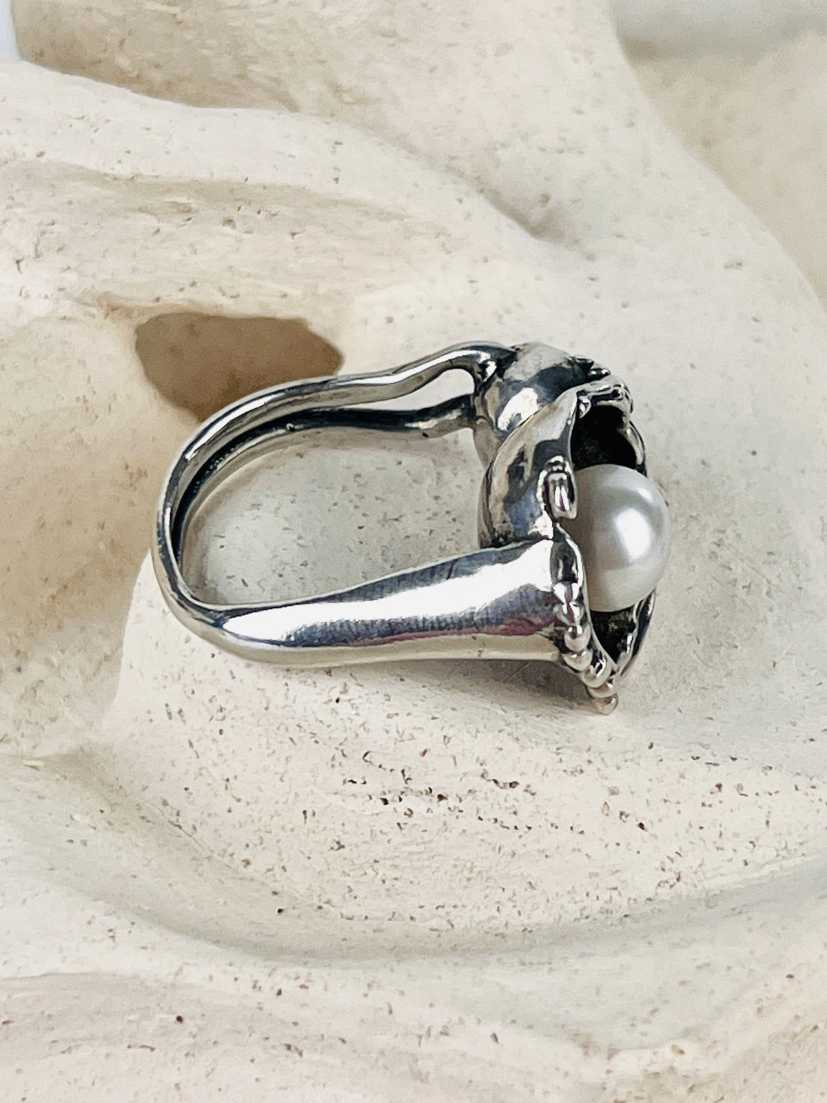 Modernist Sterling Pearl Ring