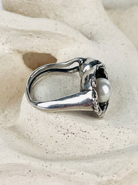 Modernist Sterling Pearl Ring