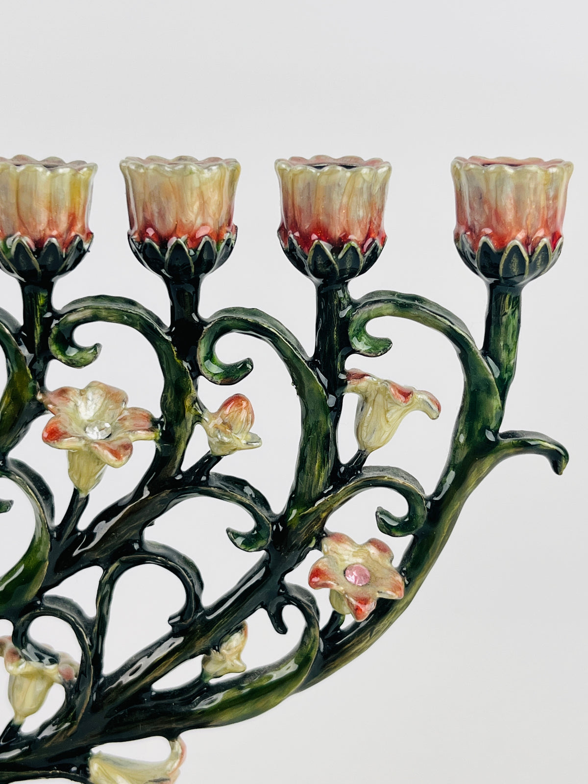 Floral Enameled Metal Menorah