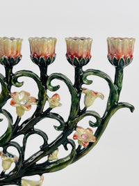 Floral Enameled Metal Menorah