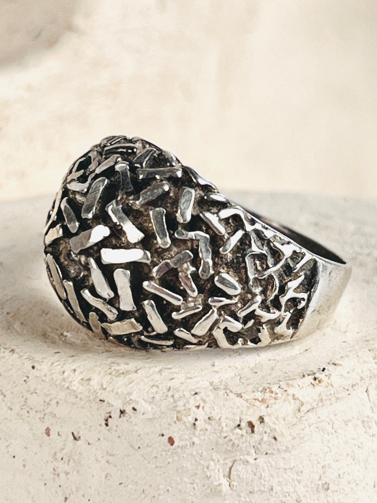 Modernist Sterling Textured Dome Ring