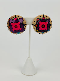 Vintage Enameled Wood Dome Earrings