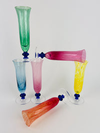 Vintage Mouth-Blown, Murano-Style Champagne Flutes