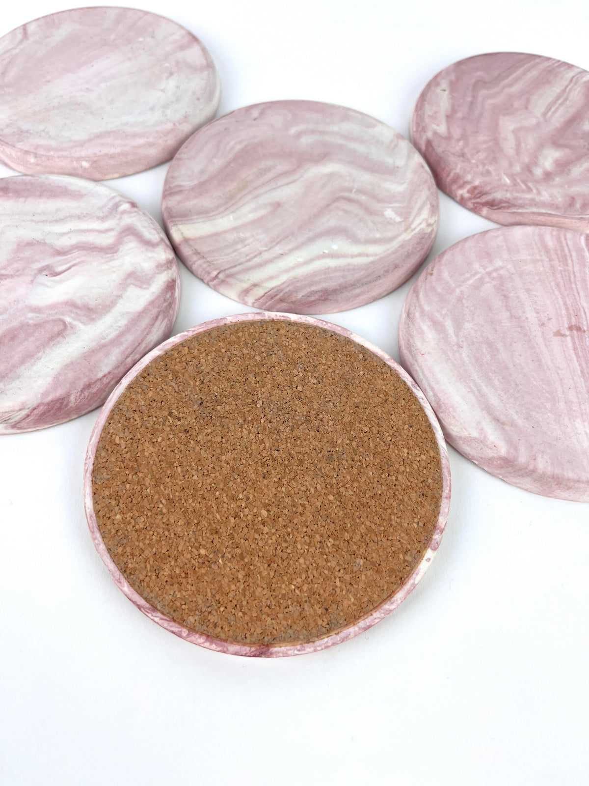 Pink Marbled Coasters in Caddy