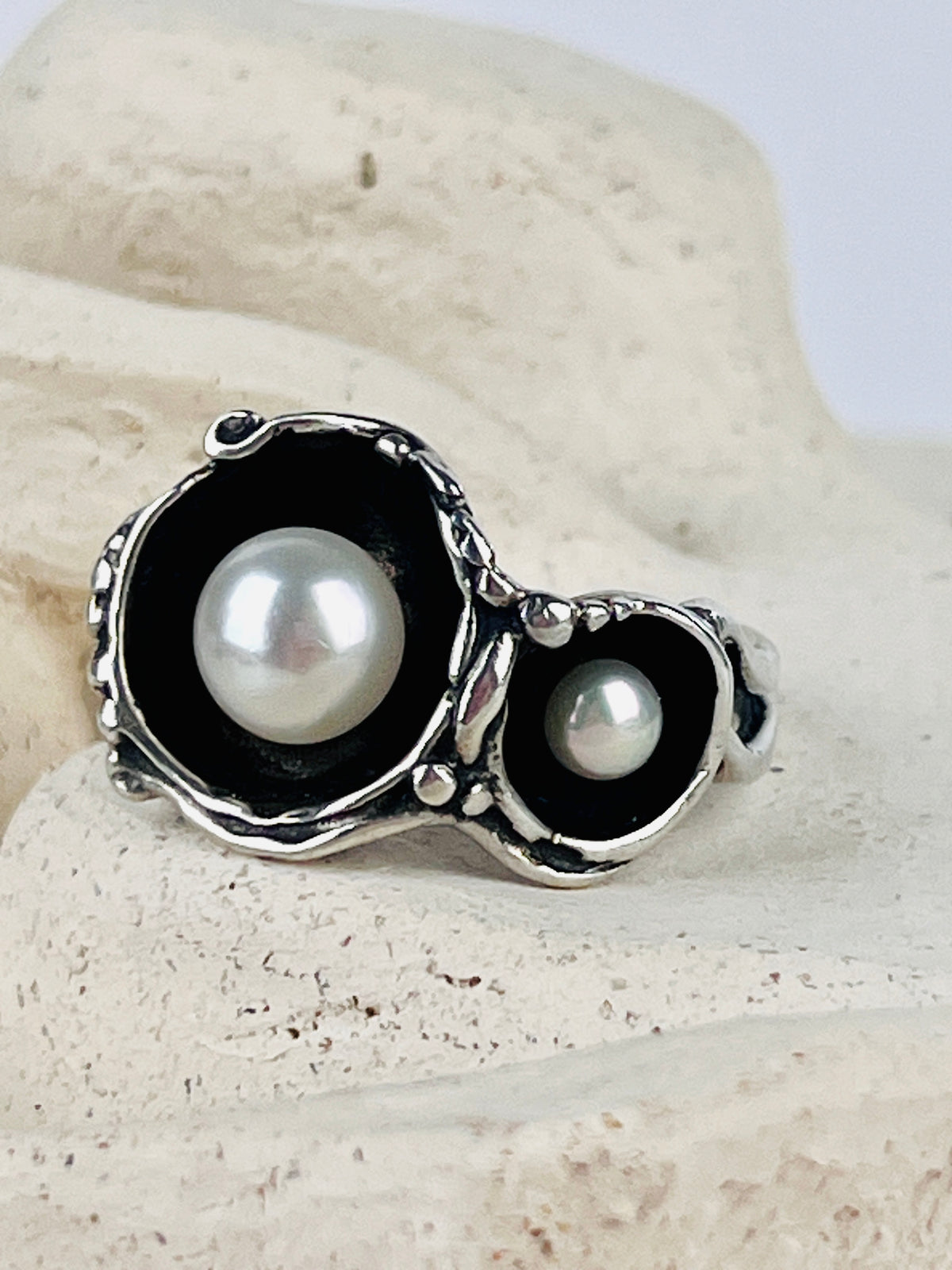 Modernist Sterling Pearl Ring