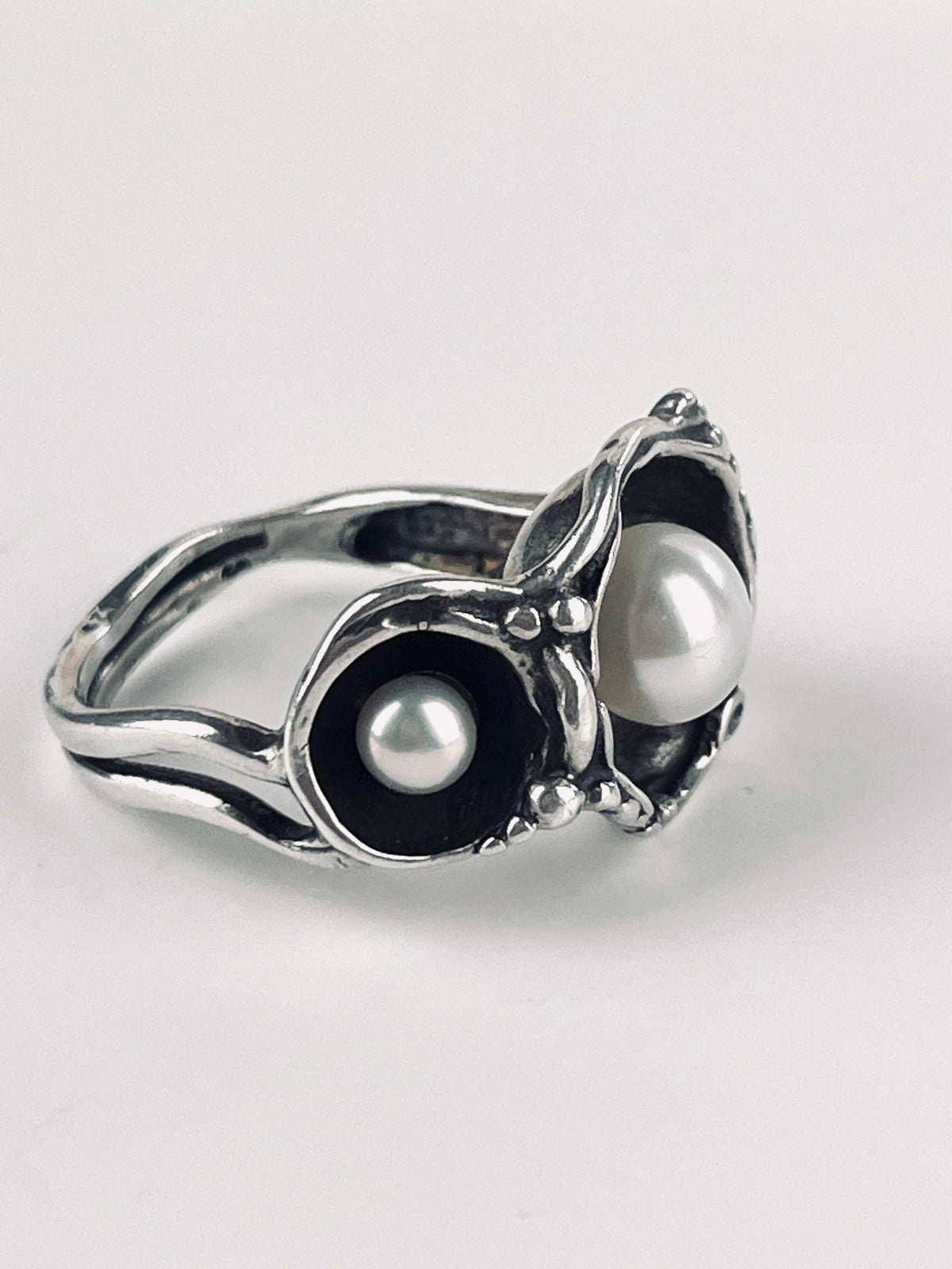 Modernist Sterling Pearl Ring