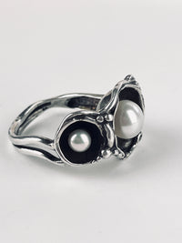 Modernist Sterling Pearl Ring
