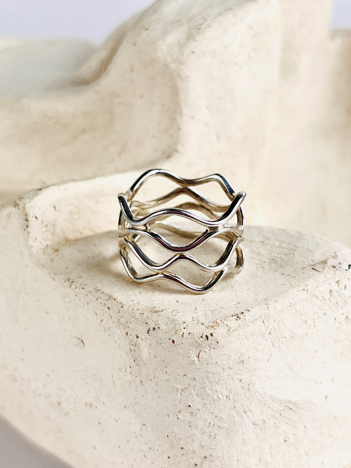 Modernist Sterling Silver Waves Ring