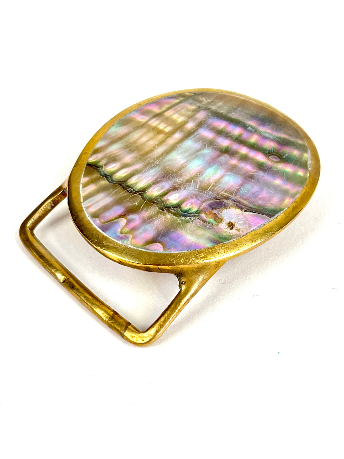 Vintage Abalone Shell & Brass Belt Buckle
