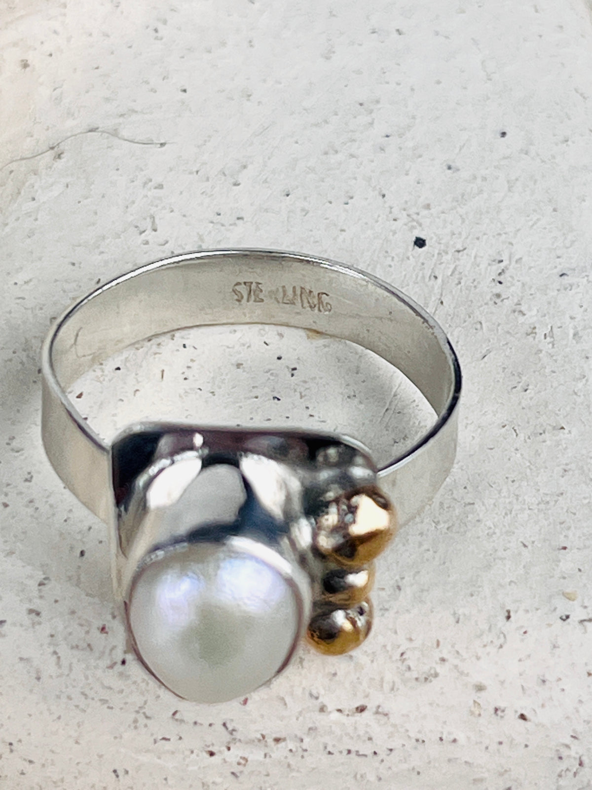 Modernist Sterling Pearl Ring