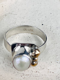 Modernist Sterling Pearl Ring