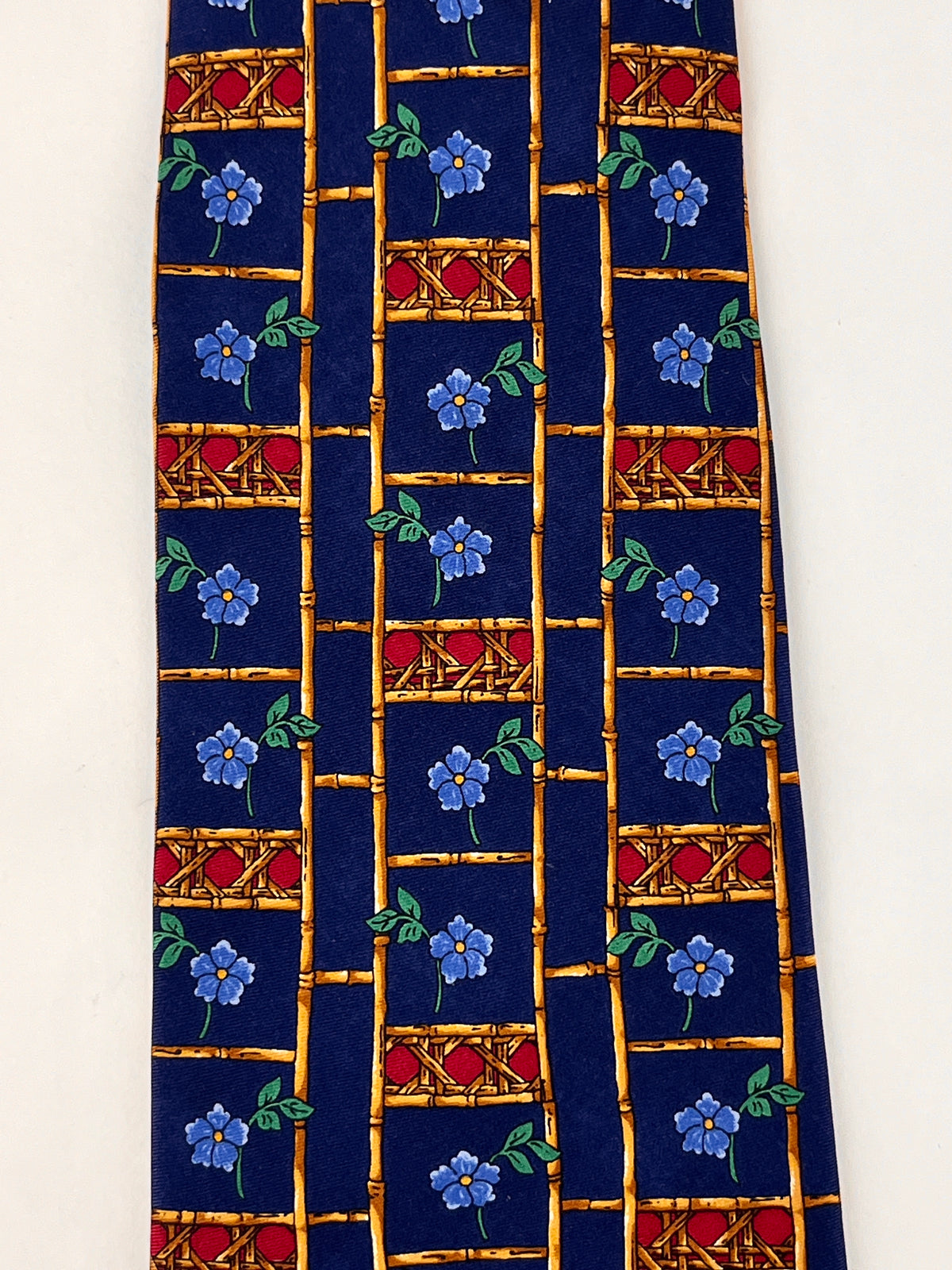 Christian Dior Vintage 90s Silk Tie, Flower and Bamboo Design
