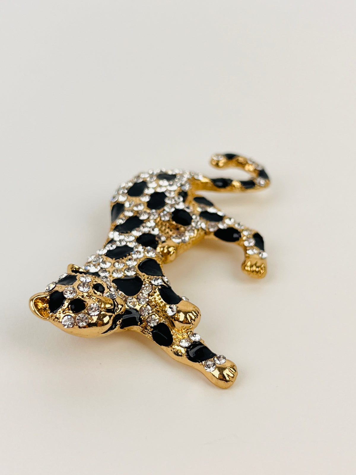 Vintage Rhinestone Leopard Brooch / Pendant