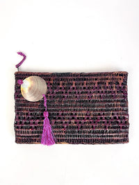 Vintage Woven Wicker and Shell Oversized Clutch