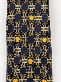 Gianni Versace Vintage 90s Silk Tie, Medusa, Greek Key, Scroll Design