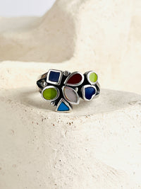 Vintage Modernist Sterling Multi-Stone Ring