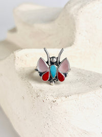 Vintage Zuni Silver & Stone Inlay Butterfly Ring