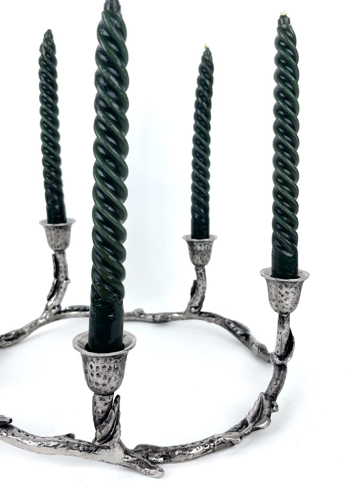 Vintage Round Candle Holder with Leaf Motif