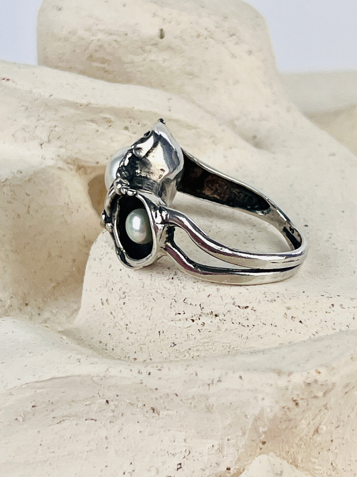Modernist Sterling Pearl Ring