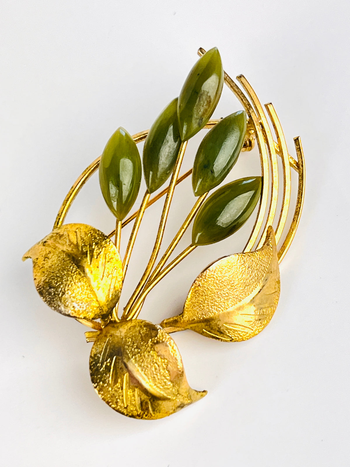 Vintage Gold Tone Jade Brooch