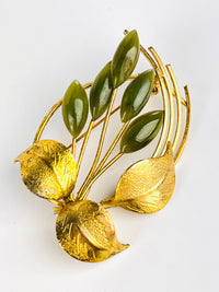 Vintage Gold Tone Jade Brooch