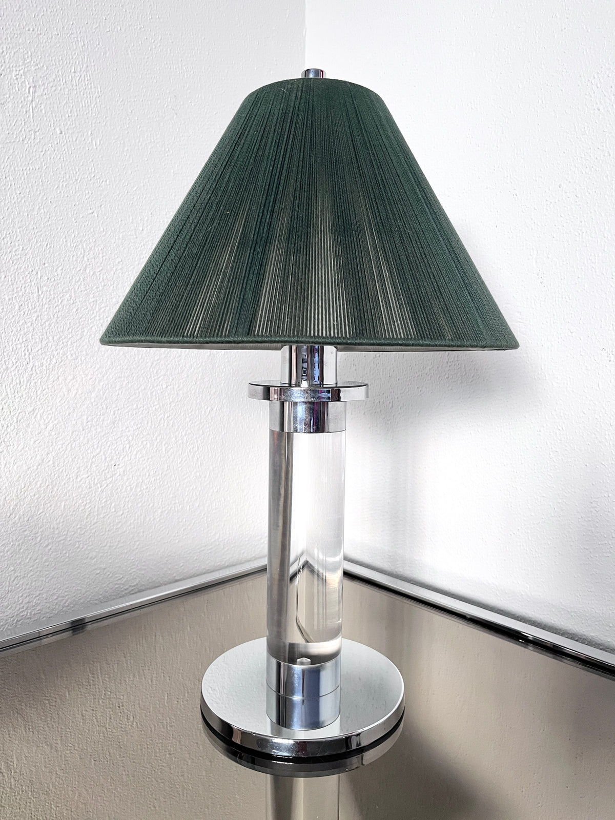 Vintage Lucite & Chrome Lamps with Shades by Frederick Cooper Chicago, A Pair