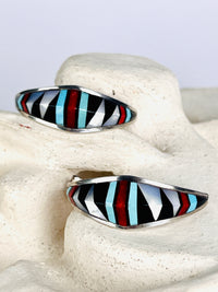 Vintage Zuni Half-Hoop Sterling & Inlaid Stone Earrings by David Lucio