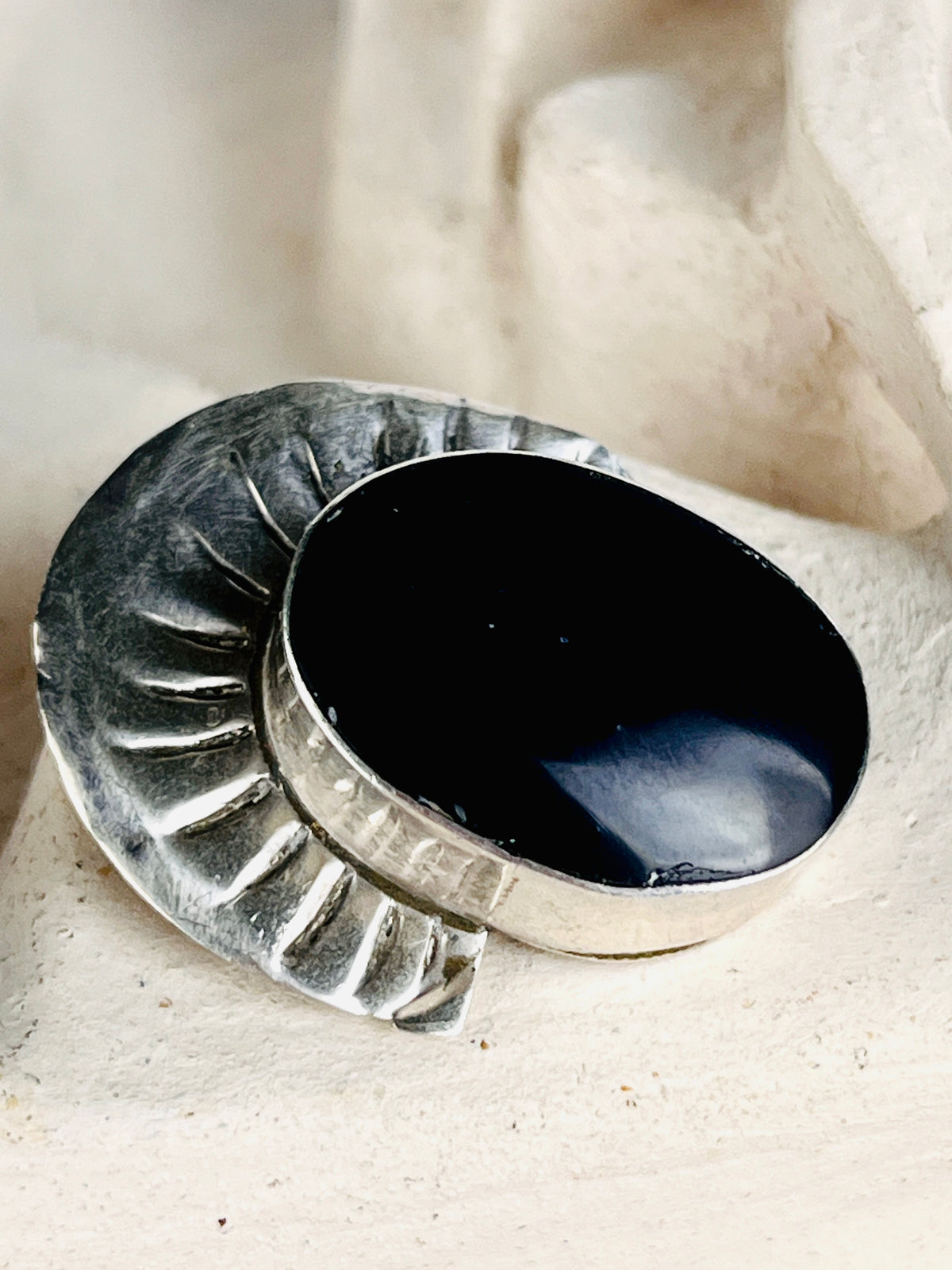 Vintage Native American Black Onyx Sterling Silver Earrings