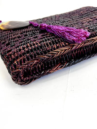 Vintage Woven Wicker and Shell Oversized Clutch