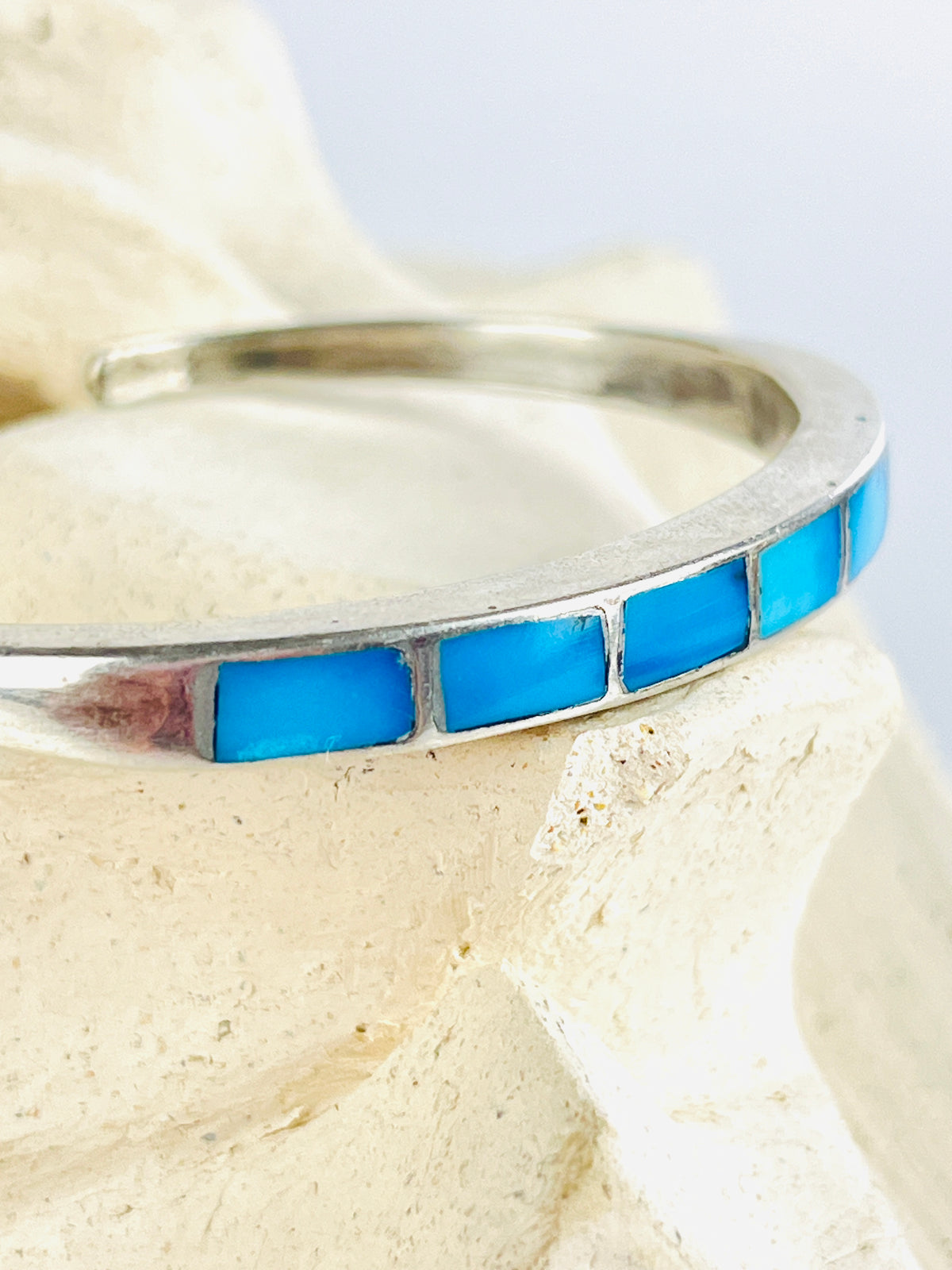 Vintage Sterling Silver & Turquoise Zuni Cuff Bracelet