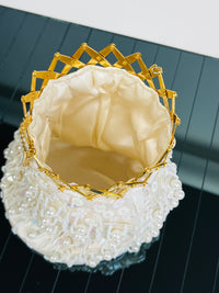 Vintage Beaded White Satin Bag