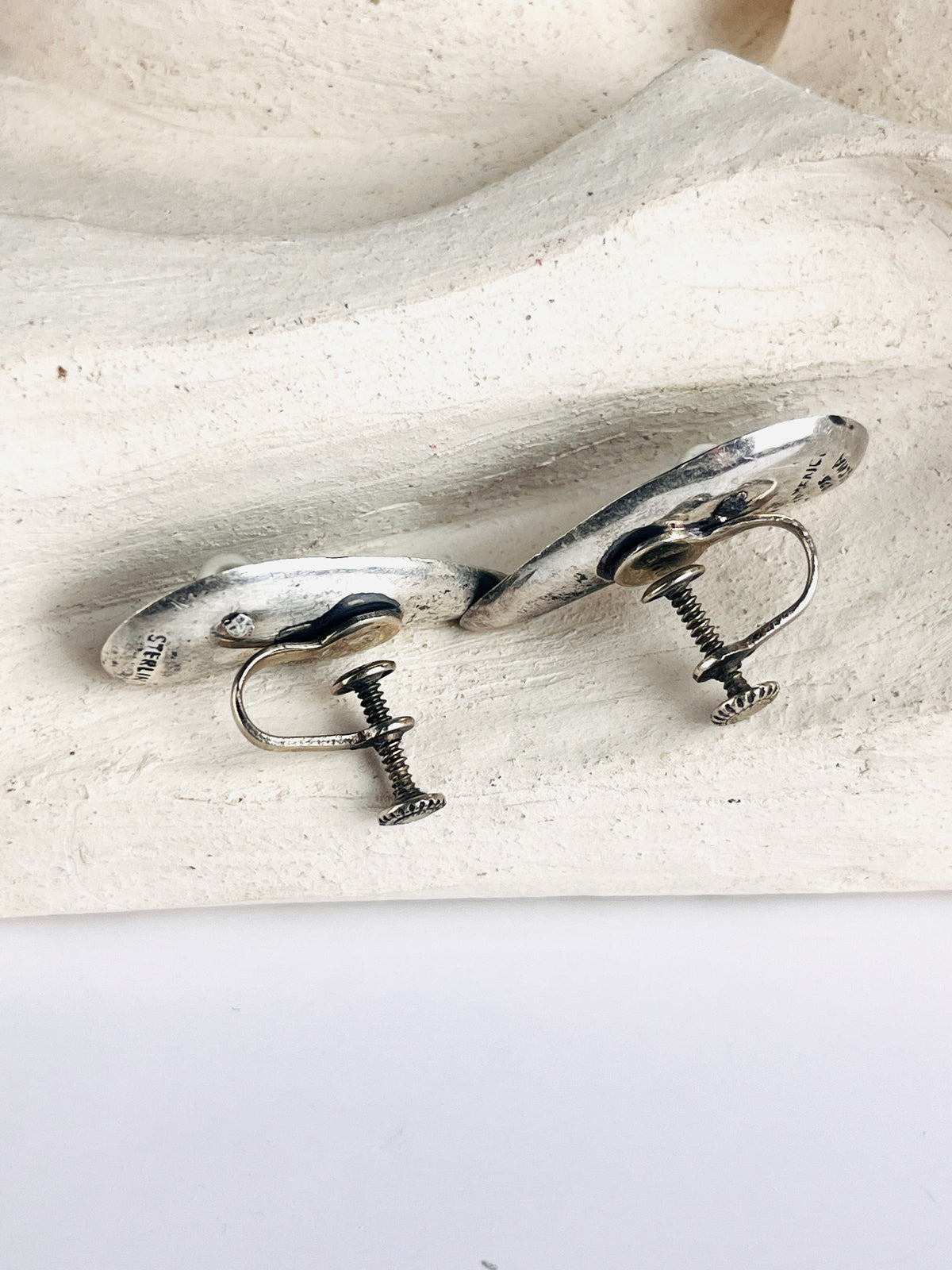 Modernist Sterling & Pearl Brooch & Earring Set