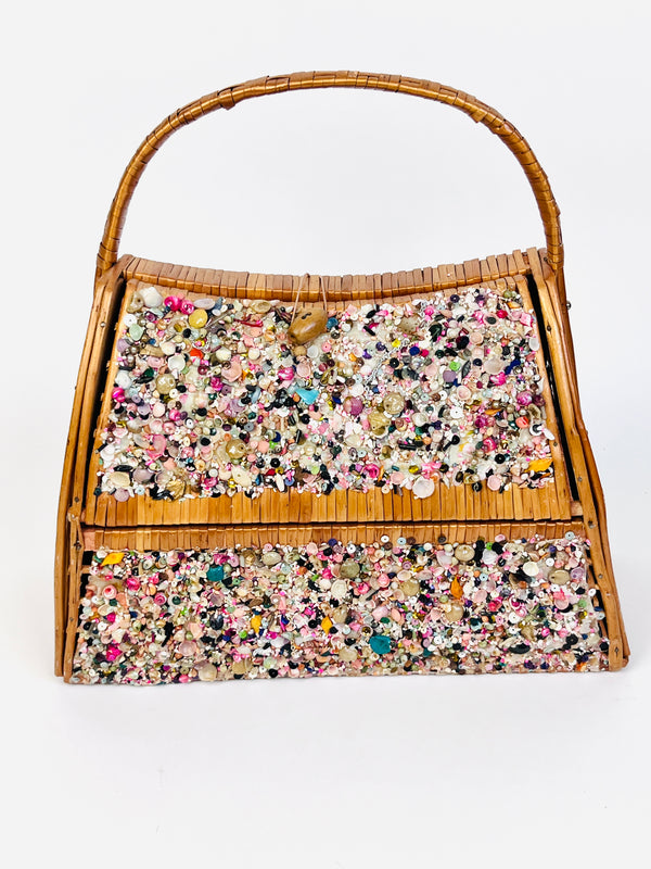 Vintage Woven Wicker Seashell Bag