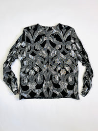 Vintage Black and Silver Metallic Blouse